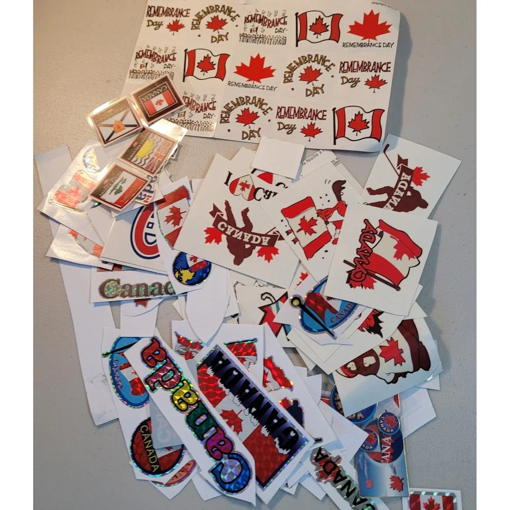 Unbranded Canada Stationery Lot 20 Red White Maple Leaf Pencils Stickers Tattoos